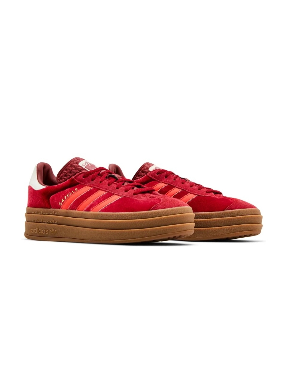 adidas Red Suede Platform Gazelle Bold Sneakers with Gum Sole